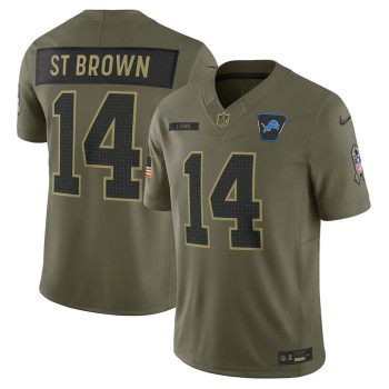 Youth Detroit Lions #14 Amon-Ra St. Brown Nike Olive 2025 Salute to Service Limited Jersey