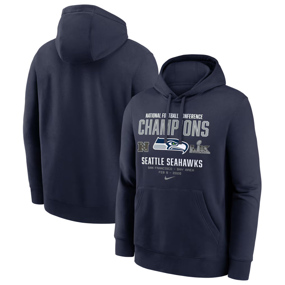 Men's Seattle Seahawks Nike College Navy 2025 NFC Champions Team Nation Hoodie