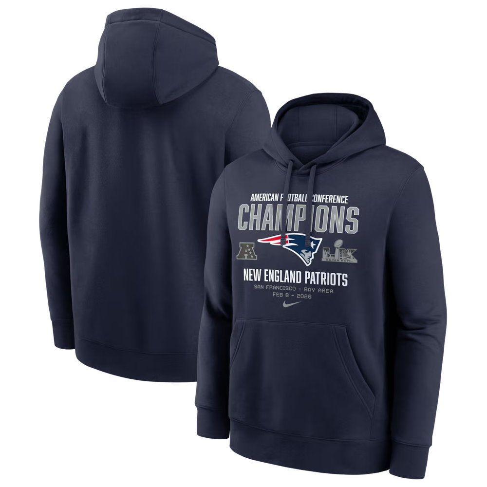 Men's New England Patriots Nike Navy 2025 AFC Champions Team Nation Hoodie