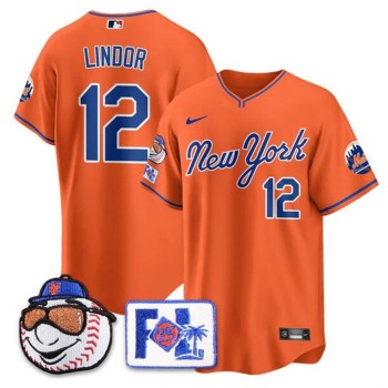 Men's New York Mets #12 Francisco Lindor Orange 2025 Spring Training Stitched Baseball Jersey Men's New York Mets #12 Francisco Lindor Orange 2025 Spring Training Stitched Baseball Jersey
