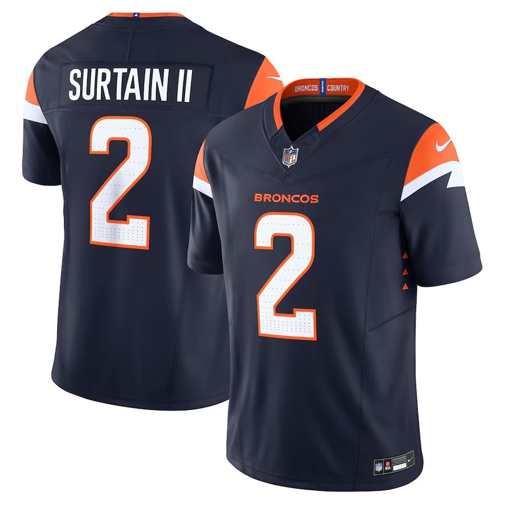 Men's Denver Broncos #2 Patrick Surtain II Navy Mile High Collection Vapor F.U.S.E. Limited Jersey Men's Denver Broncos #2 Patrick Surtain II Navy Mile High Collection Vapor F.U.S.E. Limited Jersey