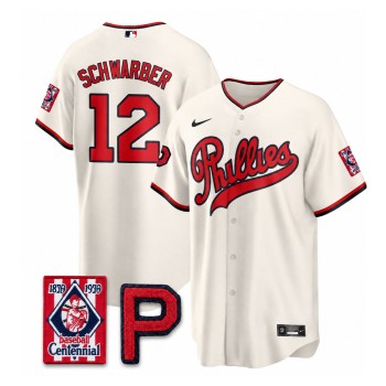 Men's Philadelphia Phillies #12 Kyle Schwarber Cream Stitched Baseball Jersey