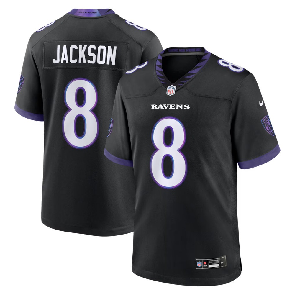 Men's Baltimore Ravens #8 Lamar Jackson Black Alternate Game Jersey Men's Baltimore Ravens #8 Lamar Jackson Black Alternate Game Jersey