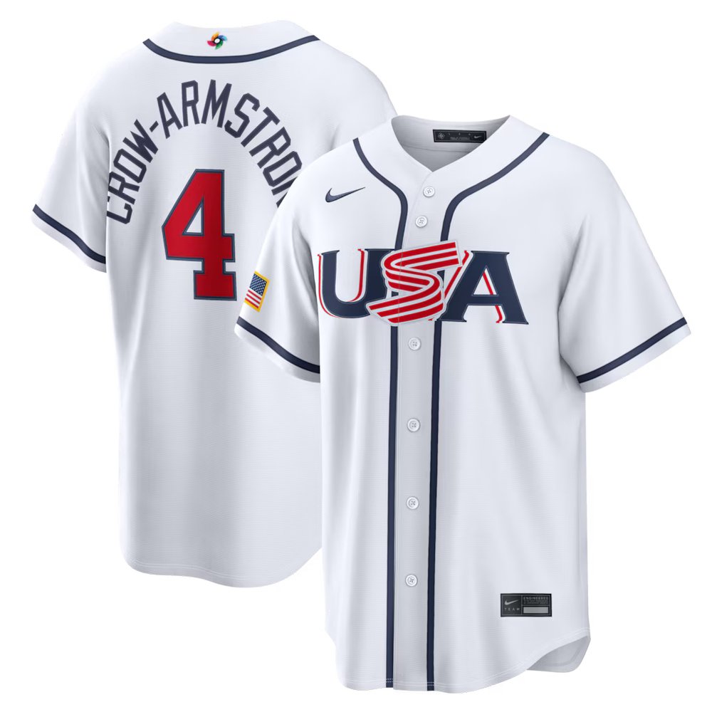 Men's USA Baseball #4 Pete Crow-Armstrong White 2026 World Baseball Classic Home Stadium Jersey Men's USA Baseball #4 Pete Crow-Armstrong White 2026 World Baseball Classic Home Stadium Jersey