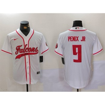 Men's Atlanta Falcons #9 Michael Penix Jr. White With Patch Cool Base Jersey