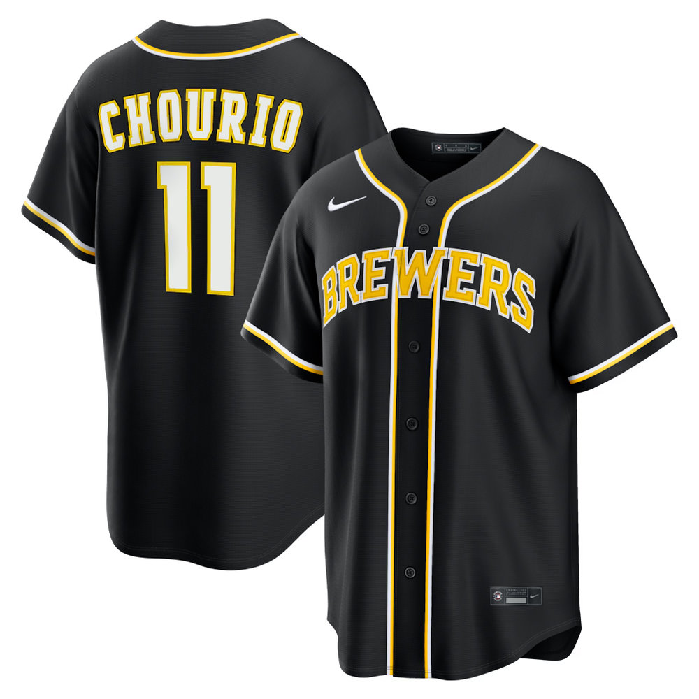 Men's Milwaukee Brewers #11 Jackson Chourio Black Fashion Replica Player Jersey Men's Milwaukee Brewers #11 Jackson Chourio Black Fashion Replica Player Jersey