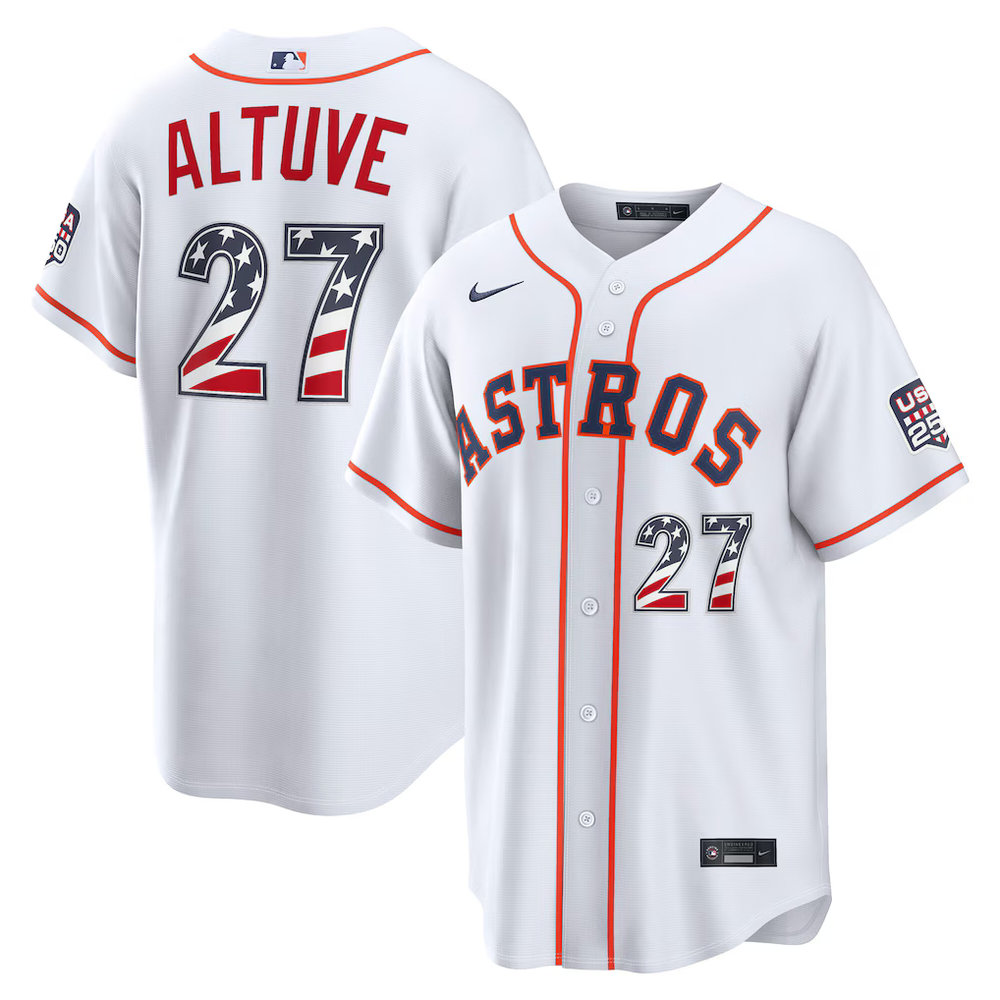 Men's Houston Astros #27 Jose Altuve Nike White USA 250 Fourth of July Home Stadium Jersey Men's Houston Astros #27 Jose Altuve Nike White USA 250 Fourth of July Home Stadium Jersey