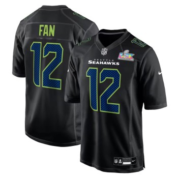 Youth Seattle Seahawks 12s Black Super Bowl LX Patch Carbon Fashion Game Jersey