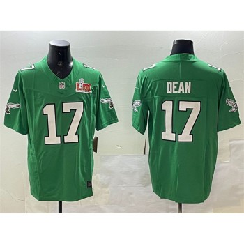 Men's Philadelphia Eagles #17 Nakobe Dean Green 2025 Super Bowl LIX Patch F.U.S.E. Throwback Vapor Untouchable Limited Stitched Football Jersey Men's Philadelphia Eagles #17 Nakobe Dean Green 2025 Super Bowl LIX Patch F.U.S.E. Throwback Vapor Untouchable Limited Stitched Football Jersey