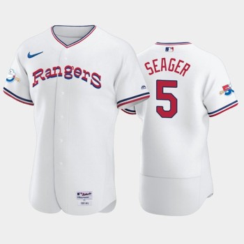 Men's Texas Rangers #5 Corey Seager White 50th Anniversary Throwback Flex Base Stitched Jersey Men's Texas Rangers #5 Corey Seager White 50th Anniversary Throwback Flex Base Stitched Jersey