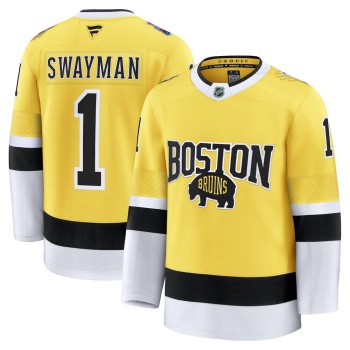 Youth Boston Bruins #1 Jeremy Swayman Gold 2026 NHL Stadium Series Premium Jersey Youth Boston Bruins #1 Jeremy Swayman Gold 2026 NHL Stadium Series Premium Jersey