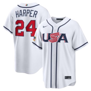 Men's USA Baseball #24 Bryce Harper White 2026 World Baseball Classic Home Stadium Jersey Men's USA Baseball #24 Bryce Harper White 2026 World Baseball Classic Home Stadium Jersey