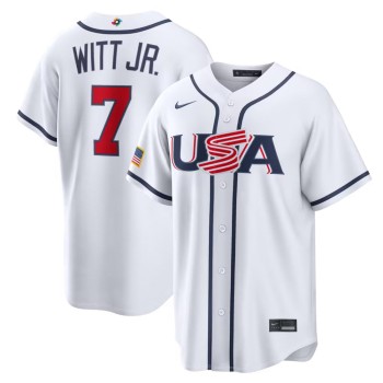 Men's USA Baseball #7 Bobby Witt Jr. White 2026 World Baseball Classic Home Stadium Jersey Men's USA Baseball #7 Bobby Witt Jr. White 2026 World Baseball Classic Home Stadium Jersey