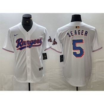 Men's Texas Rangers #5 Corey Seager White Gold Cool Base Stitched Baseball Jersey Men's Texas Rangers #5 Corey Seager White Gold Cool Base Stitched Baseball Jersey