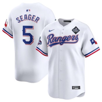 Men's Texas Rangers #5 Corey Seager White 2023 World Series Patch And Champions Patch Stitched Baseball Jersey Men's Texas Rangers #5 Corey Seager White 2023 World Series Patch And Champions Patch Stitched Baseball Jersey