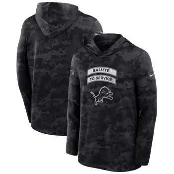 Men's Detroit Lions Black 2026 Salute to Service Sideline Lightweight Dri-FIT Long Sleeve Top Hoodie