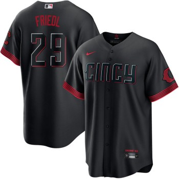 Men's Cincinnati Reds #29 TJ Friedl Black City Connect Jersey Men's Cincinnati Reds #29 TJ Friedl Black City Connect Jersey