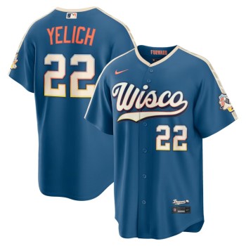 Men's Milwaukee Brewers #22 Christian Yelich Nike Mineral Blue 2026 City Connect Stadium Jersey Men's Milwaukee Brewers #22 Christian Yelich Nike Mineral Blue 2026 City Connect Stadium Jersey