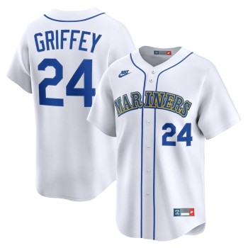 Men's Seattle Mariners #24 Ken Griffey Jr. White Throwback Cooperstown Collection Limited Jersey Men's Seattle Mariners #24 Ken Griffey Jr. White Throwback Cooperstown Collection Limited Jersey