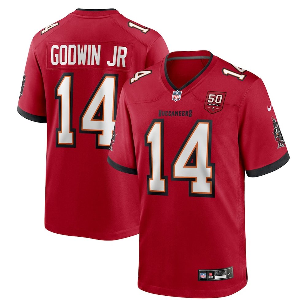 Men's Tampa Bay Buccaneers #14 Chris Godwin Jr. Red 50th Anniversary Game Jersey Men's Tampa Bay Buccaneers #14 Chris Godwin Jr. Red 50th Anniversary Game Jersey