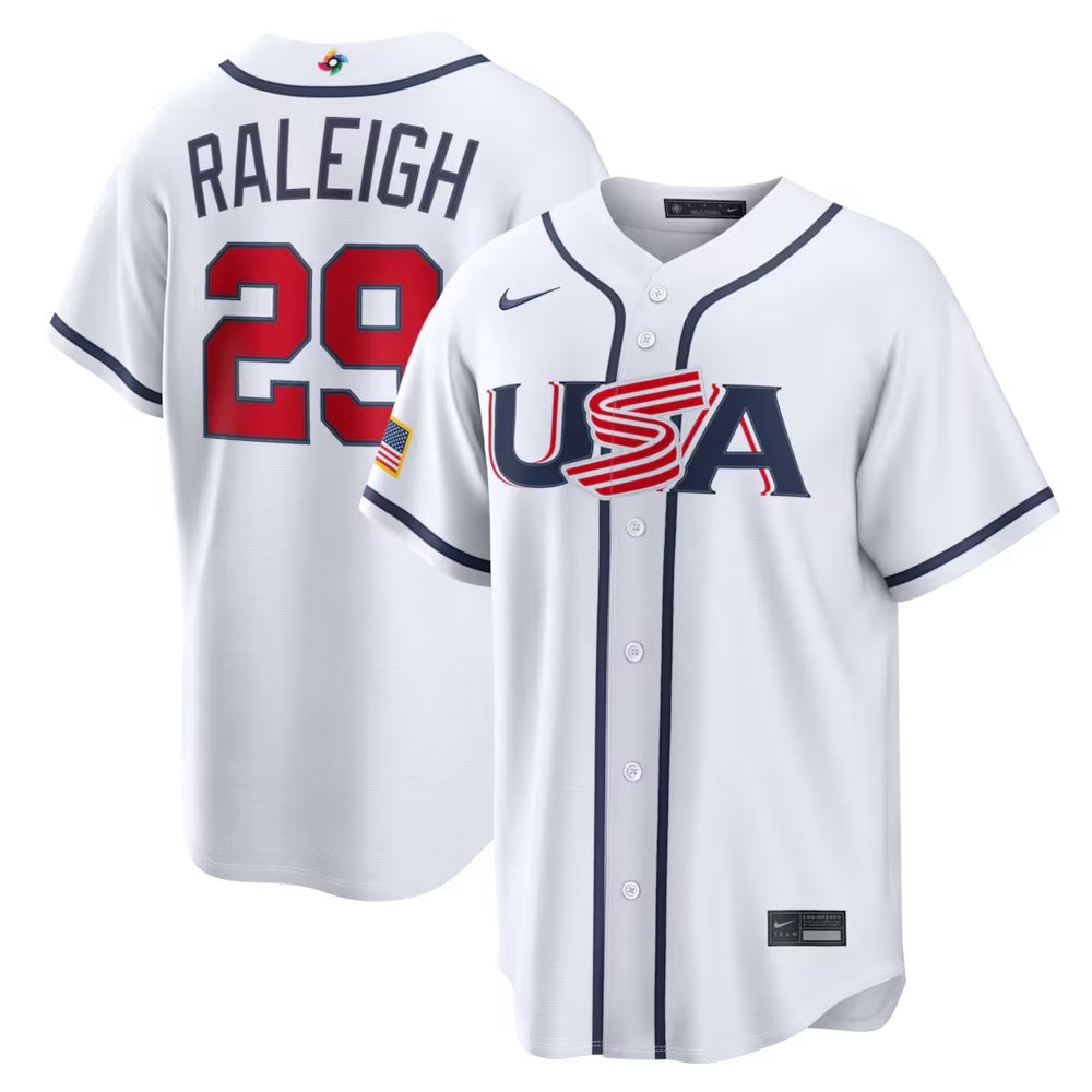 Youth USA Baseball #29 Cal Raleigh White 2026 World Baseball Classic Home Stadium Jersey Youth USA Baseball #29 Cal Raleigh White 2026 World Baseball Classic Home Stadium Jersey