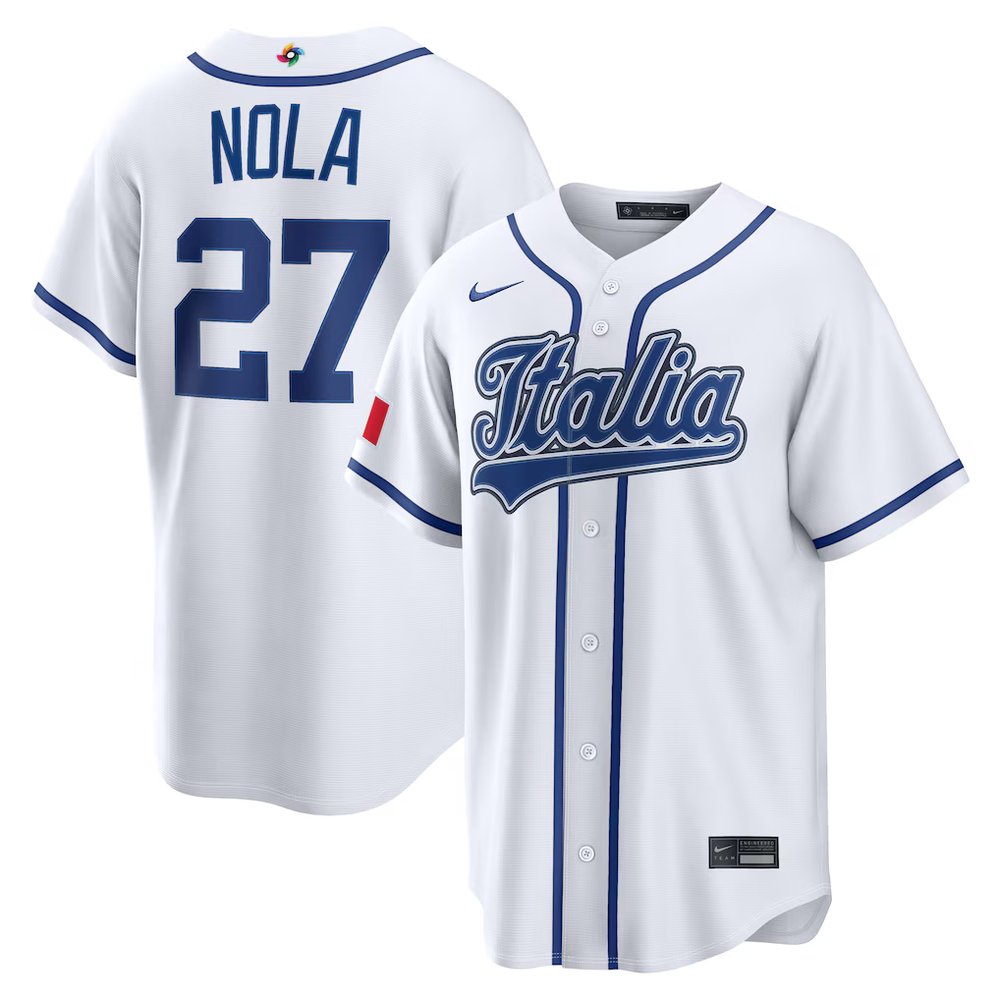 Men's Italy Baseball #27 Aaron Nola Nike White 2026 World Baseball Classic Home Stadium Jersey Men's Italy Baseball #27 Aaron Nola Nike White 2026 World Baseball Classic Home Stadium Jersey