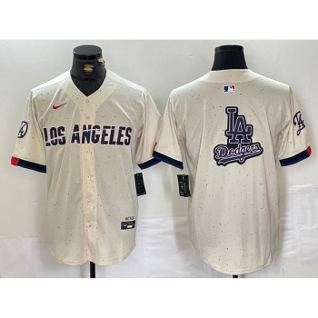 Men's Los Angeles Dodgers Team Big Logo Cream Stitched Baseball Jersey Men's Los Angeles Dodgers Team Big Logo Cream Stitched Baseball Jersey