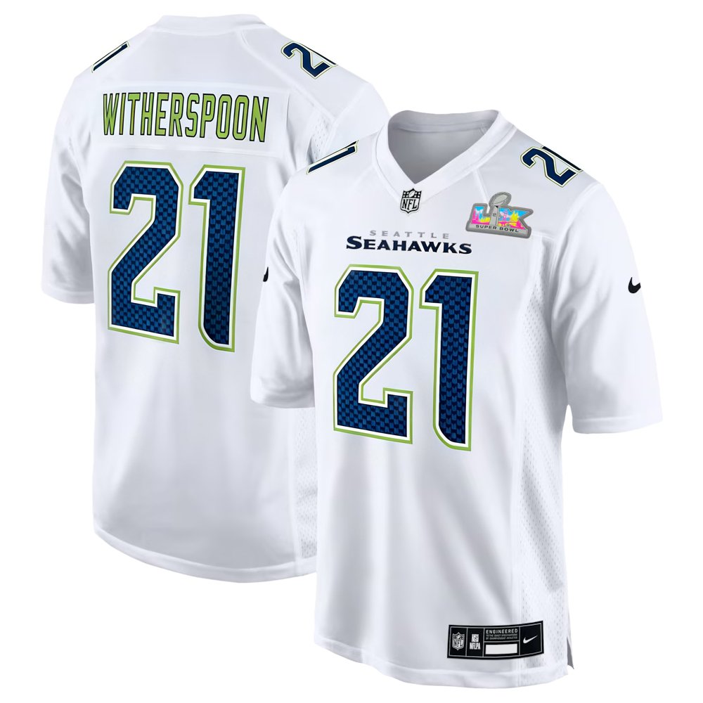 Men's Seattle Seahawks #21 Devon Witherspoon White Super Bowl LX Patch Tundra Fashion Game Jersey