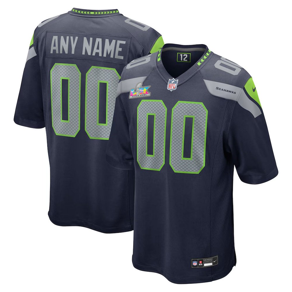 Youth Seattle Seahawks Custom College Navy Super Bowl LX Patch Game Jersey