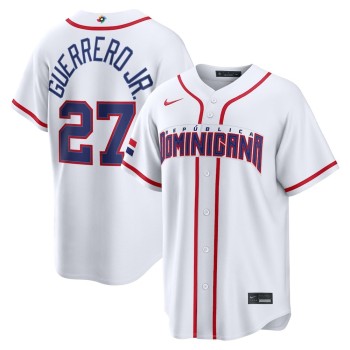 Men's Dominican Republic Baseball #27 Vladimir Guerrero Jr. White 2026 World Baseball Classic Home Stadium Jersey Men's Dominican Republic Baseball #27 Vladimir Guerrero Jr. White 2026 World Baseball Classic Home Stadium Jersey