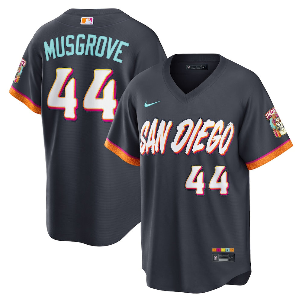 Men's San Diego Padres #44 Joe Musgrove Nike Obsidian 2026 City Connect Stadium Jersey Men's San Diego Padres #44 Joe Musgrove Nike Obsidian 2026 City Connect Stadium Jersey