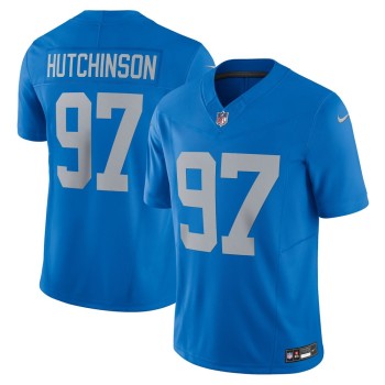 Men's Detroit Lions #97 Aidan Hutchinson Blue Vapor F.U.S.E. Alternate Limited Jersey Men's Detroit Lions #97 Aidan Hutchinson Blue Vapor F.U.S.E. Alternate Limited Jersey
