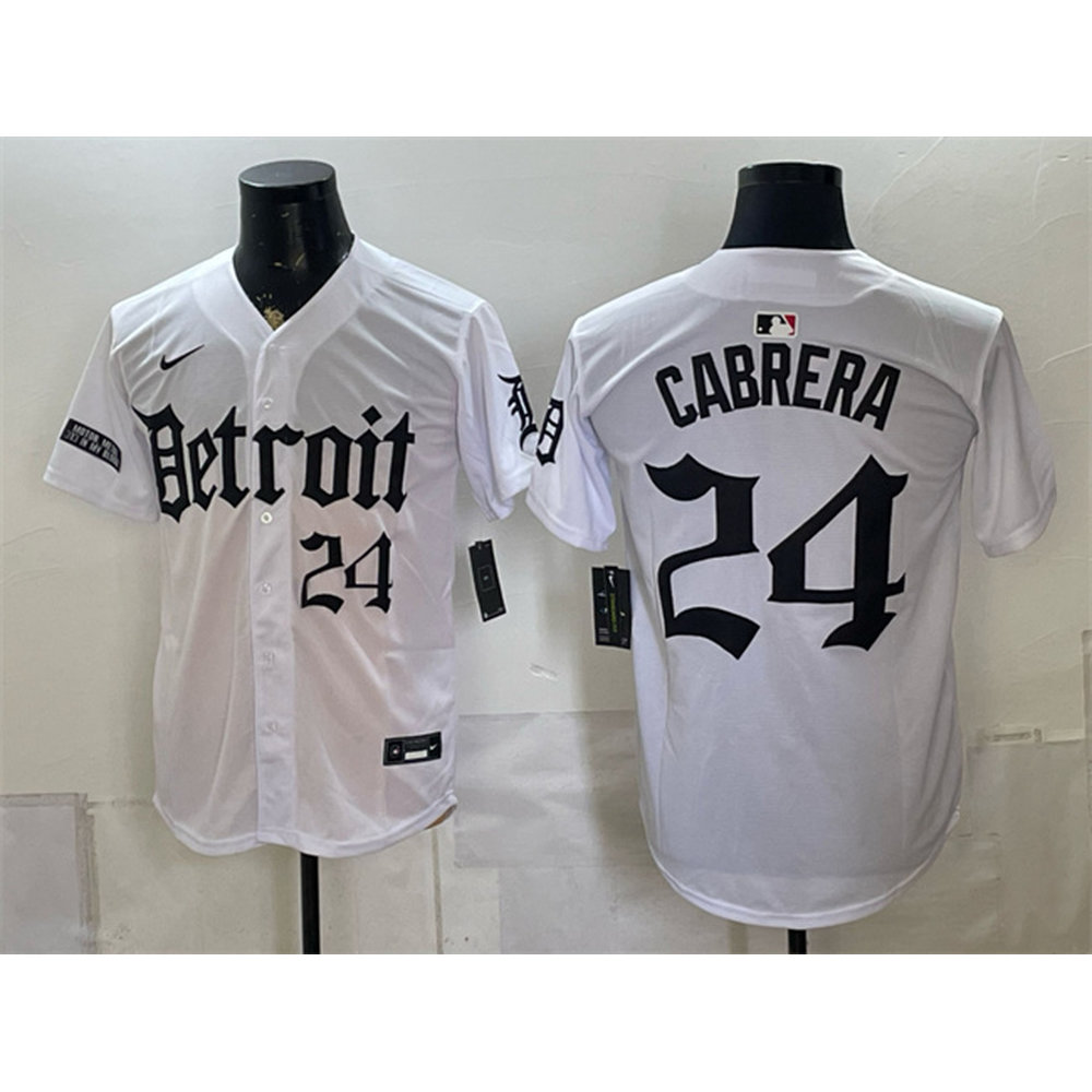 Men's Detroit Tigers #24 Miguel Cabrera 2026 White 'Motor Gothic Edition' Vapor Premier Limited Jersey Men's Detroit Tigers #24 Miguel Cabrera 2026 White 'Motor Gothic Edition' Vapor Premier Limited Jersey