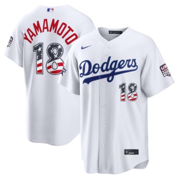 Men's Los Angeles Dodgers #18 Yoshinobu Yamamoto Nike White 2026 All-Star Edition Stars & Stripes Stadium Jersey Men's Los Angeles Dodgers #18 Yoshinobu Yamamoto Nike White 2026 All-Star Edition Stars & Stripes Stadium Jersey