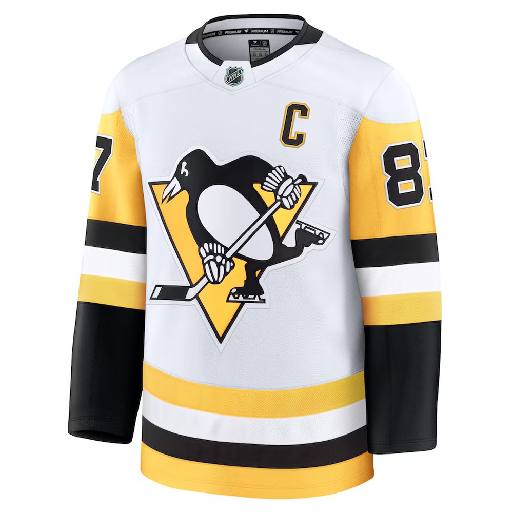 Men's Pittsburgh Penguins #87 Sidney Crosby White Away Premium Jersey Men's Pittsburgh Penguins #87 Sidney Crosby White Away Premium Jersey