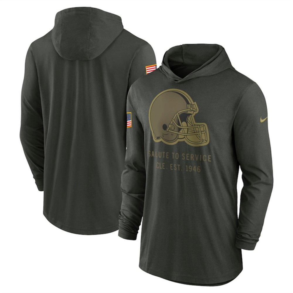 Men's Cleveland Browns Forest Green 2025 Salute to Service Sideline Dri-FIT Lightweight Pullover Hoodie Men's Cleveland Browns Forest Green 2025 Salute to Service Sideline Dri-FIT Lightweight Pullover Hoodie