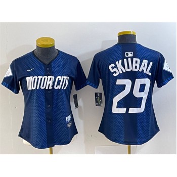 Women's Detroit Tigers #29 Tarik Skubal 2024 Navy City Connect Cool Base Limited Stitched Baseball Jersey(Run Small)