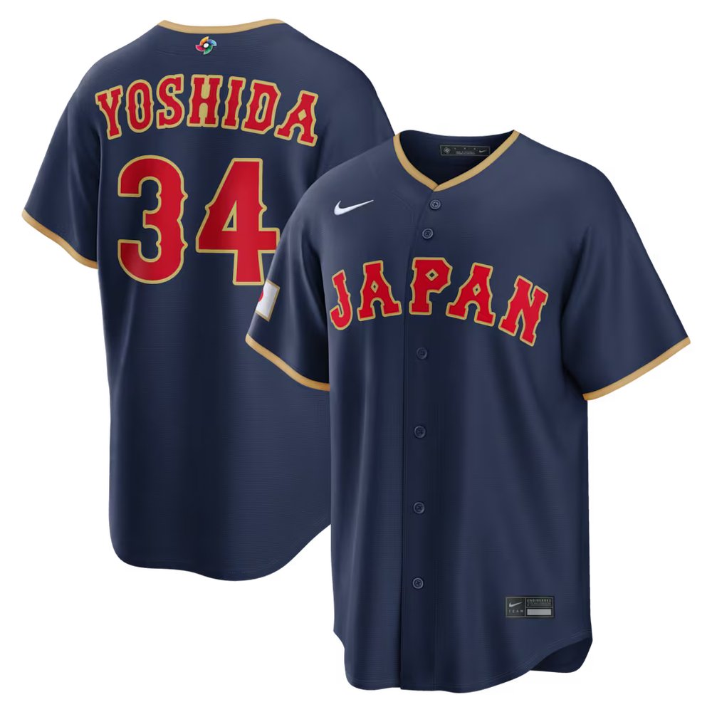 Men's Japan Baseball #34 Masataka Yoshida Navy 2026 World Baseball Classic Road Stadium Jersey Men's Japan Baseball #34 Masataka Yoshida Navy 2026 World Baseball Classic Road Stadium Jersey