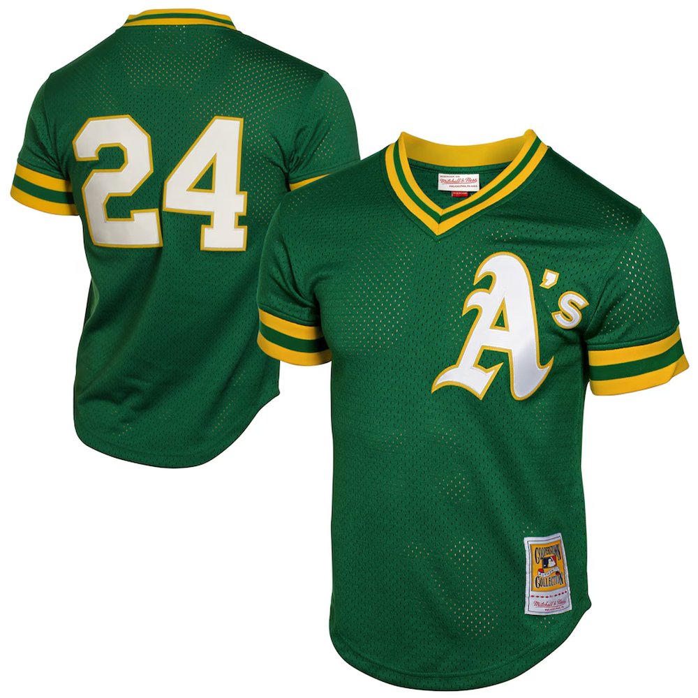 Men's Oakland Athletics #24 Rickey Henderson Green 1991 Cooperstown Mesh Batting Practice Jersey Men's Oakland Athletics #24 Rickey Henderson Green 1991 Cooperstown Mesh Batting Practice Jersey