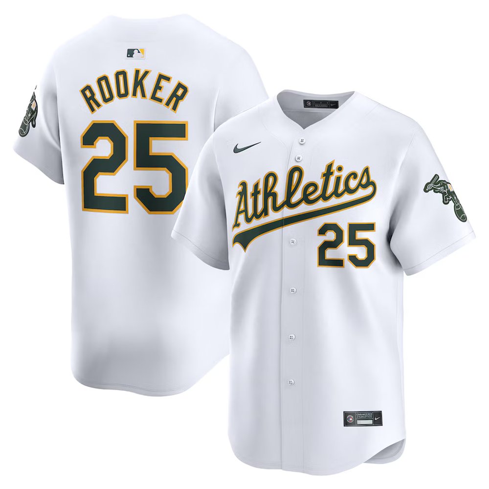 Men's Oakland Athletics #25 Brent Rooker White Home Limited Player Jersey Men's Oakland Athletics #25 Brent Rooker White Home Limited Player Jersey