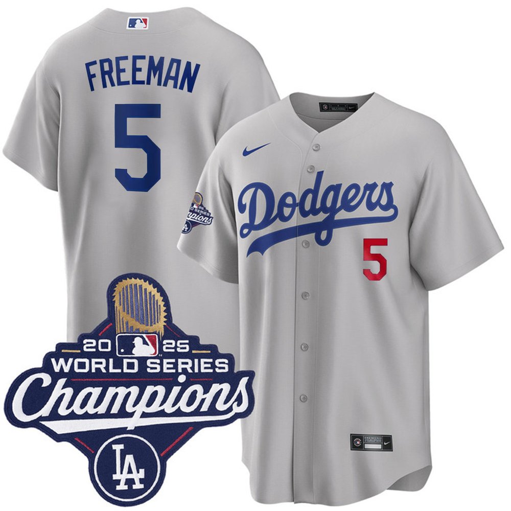 Men's Los Angeles Dodgers #5 Freddie Freeman Gray 2025 World Series Champions Home Limited Jersey Men's Los Angeles Dodgers #5 Freddie Freeman Gray 2025 World Series Champions Home Limited Jersey