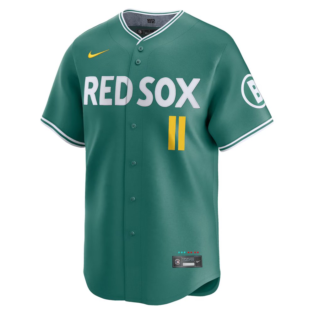 Men's Boston Red Sox #11 Rafael Devers Green 2025 City Connect Limited Player Jersey Men's Boston Red Sox #11 Rafael Devers Green 2025 City Connect Limited Player Jersey