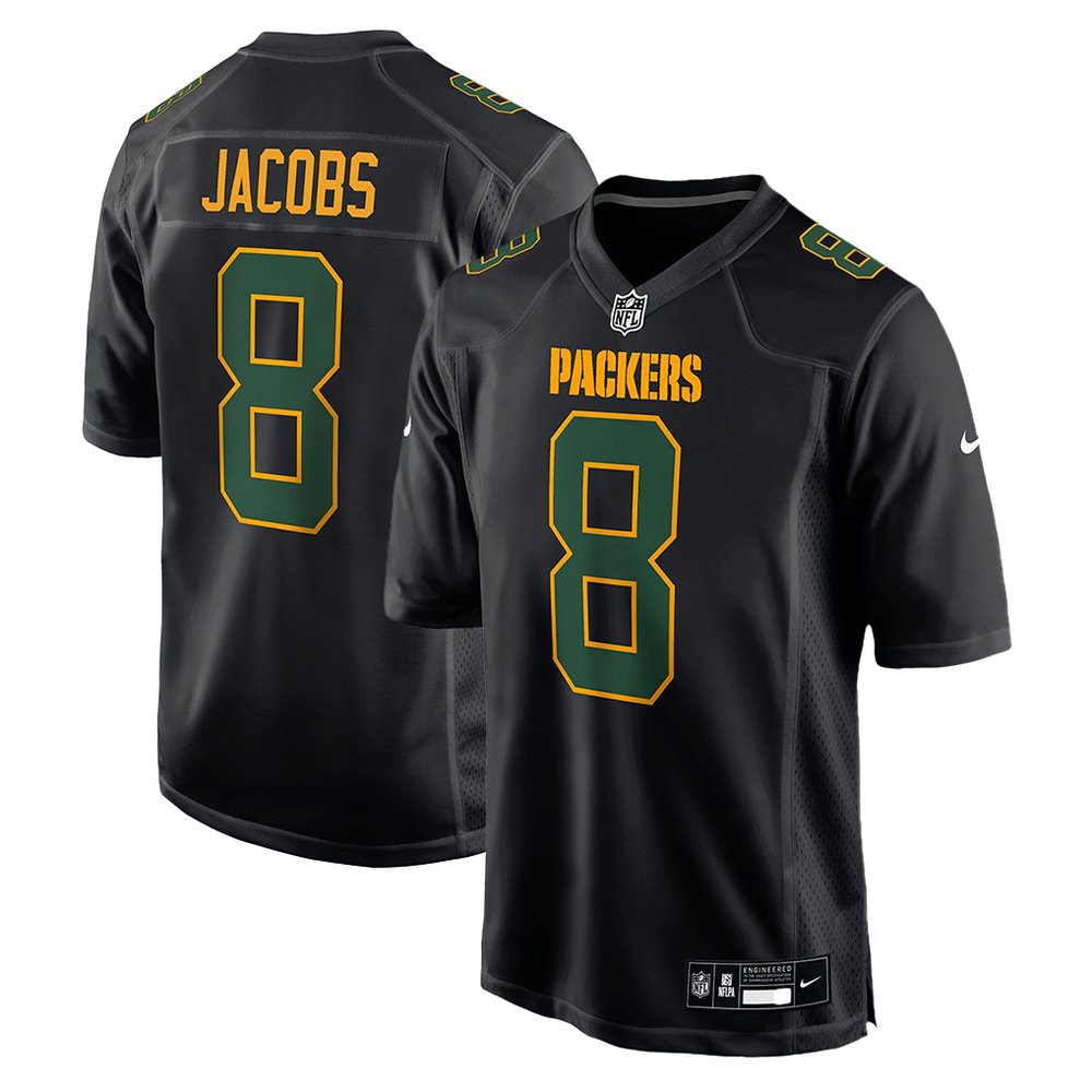 Men's Green Bay Packers #8 Josh Jacobs Carbon Black Fashion Game Jersey Men's Green Bay Packers #8 Josh Jacobs Carbon Black Fashion Game Jersey