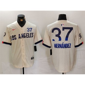 Men's Los Angeles Dodgers #37 Teoscar Hernandez Cream 2024 City Connect Limited Stitched Baseball Jersey Men's Los Angeles Dodgers #37 Teoscar Hernandez Cream 2024 City Connect Limited Stitched Baseball Jersey