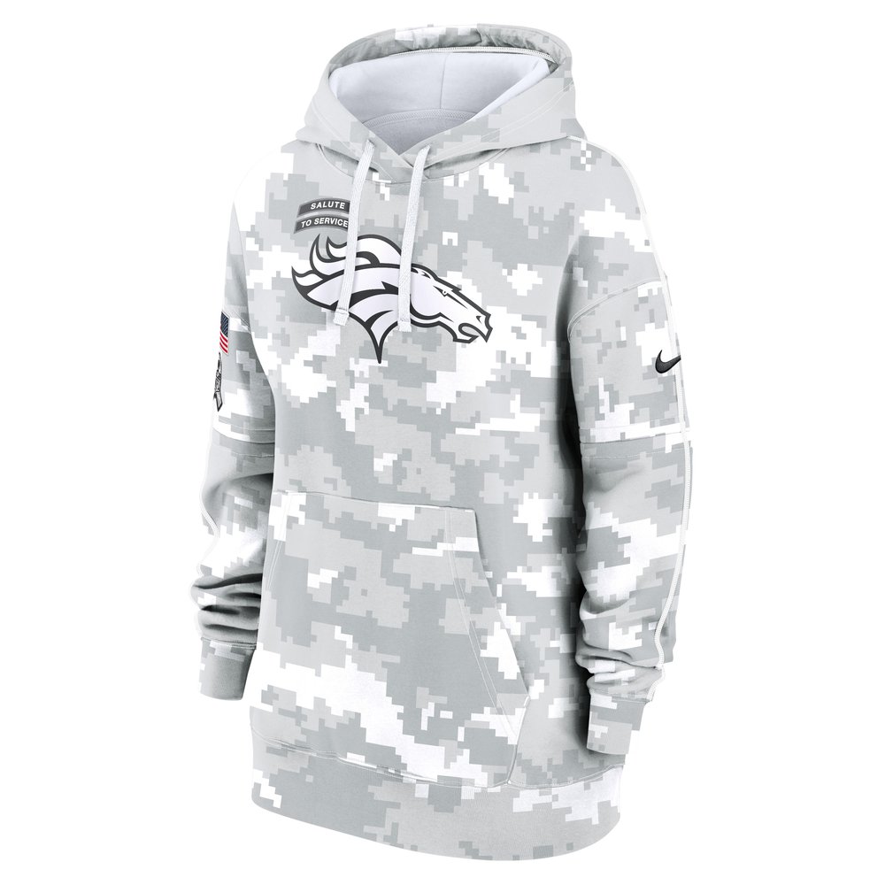 Women's Denver Broncos Arctic Camo 2024 Salute To Service Club Fleece Pullover Hoodie