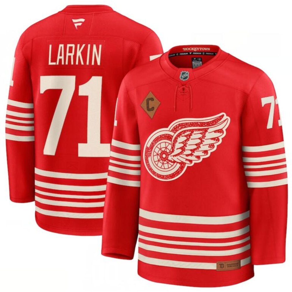 Youth Detroit Red Wings #71 Dylan Larkin Red 2025 With C Patch Centennial Premium Stitched Hockey Jersey