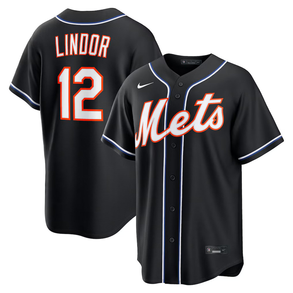 Men's New York Mets #12 Francisco Lindor Fashion Replica Black Out Jersey Men's New York Mets #12 Francisco Lindor Fashion Replica Black Out Jersey