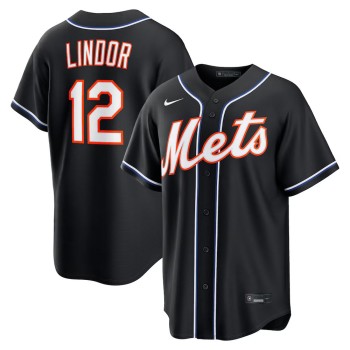 Men's New York Mets #12 Francisco Lindor Fashion Replica Black Out Jersey Men's New York Mets #12 Francisco Lindor Fashion Replica Black Out Jersey