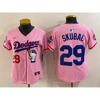 Women's Los Angeles Dodgers #29 Tarik Skubal Pink Hello Kitty Night 2025 World Series Champions Patch Jersey Women's Los Angeles Dodgers #29 Tarik Skubal Pink Hello Kitty Night 2025 World Series Champions Patch Jersey