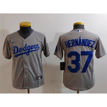 Youth Los Angeles Dodgers #37 Teoscar Hernandez Grey Stitched Baseball Jersey Youth Los Angeles Dodgers #37 Teoscar Hernandez Grey Stitched Baseball Jersey